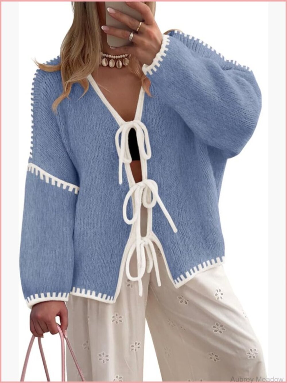 Trendy Tie Front Bow Cardigan Sweater Long Sleeve Winter Coat